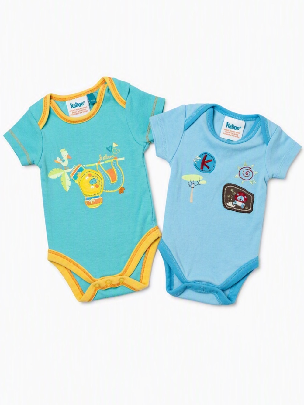 Vintage Y2K Kaboo Teal & Blue Safari Sloth & Lion Bodysuit Set 2pcs 0-3M